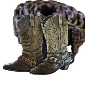 1981 Indiana Metal Craft Western Cowboy Boots Vintage Buckle Braided Brown Belt
